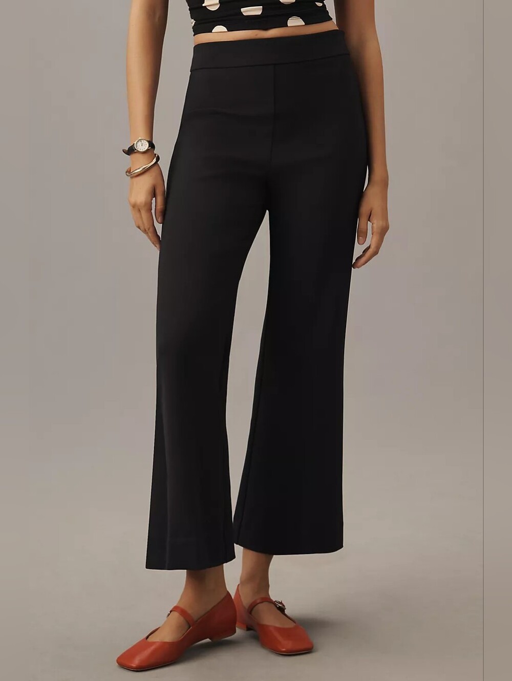 Reformation Black Cropped Wide-Leg Tanya Flared Knit Pants